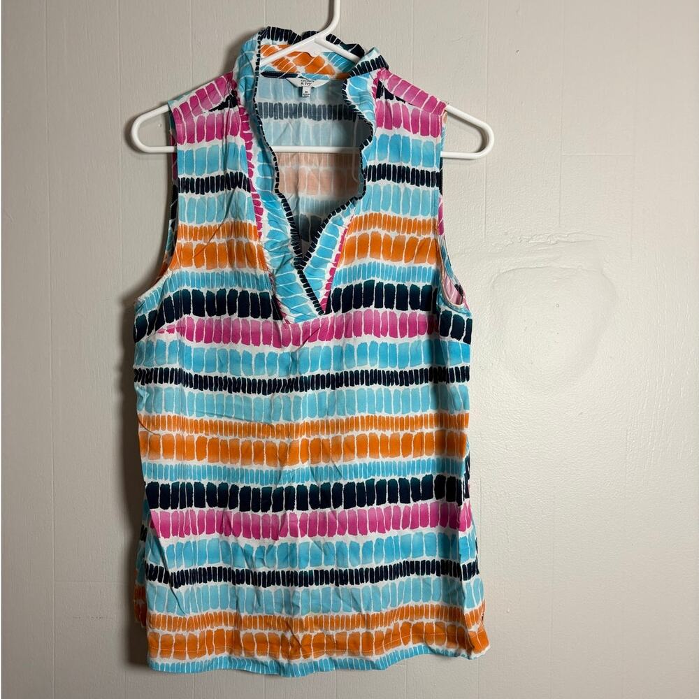 Crown & Ivy Medium Vibrant Color Lightweight Ruffle Neck Sleeveless Top